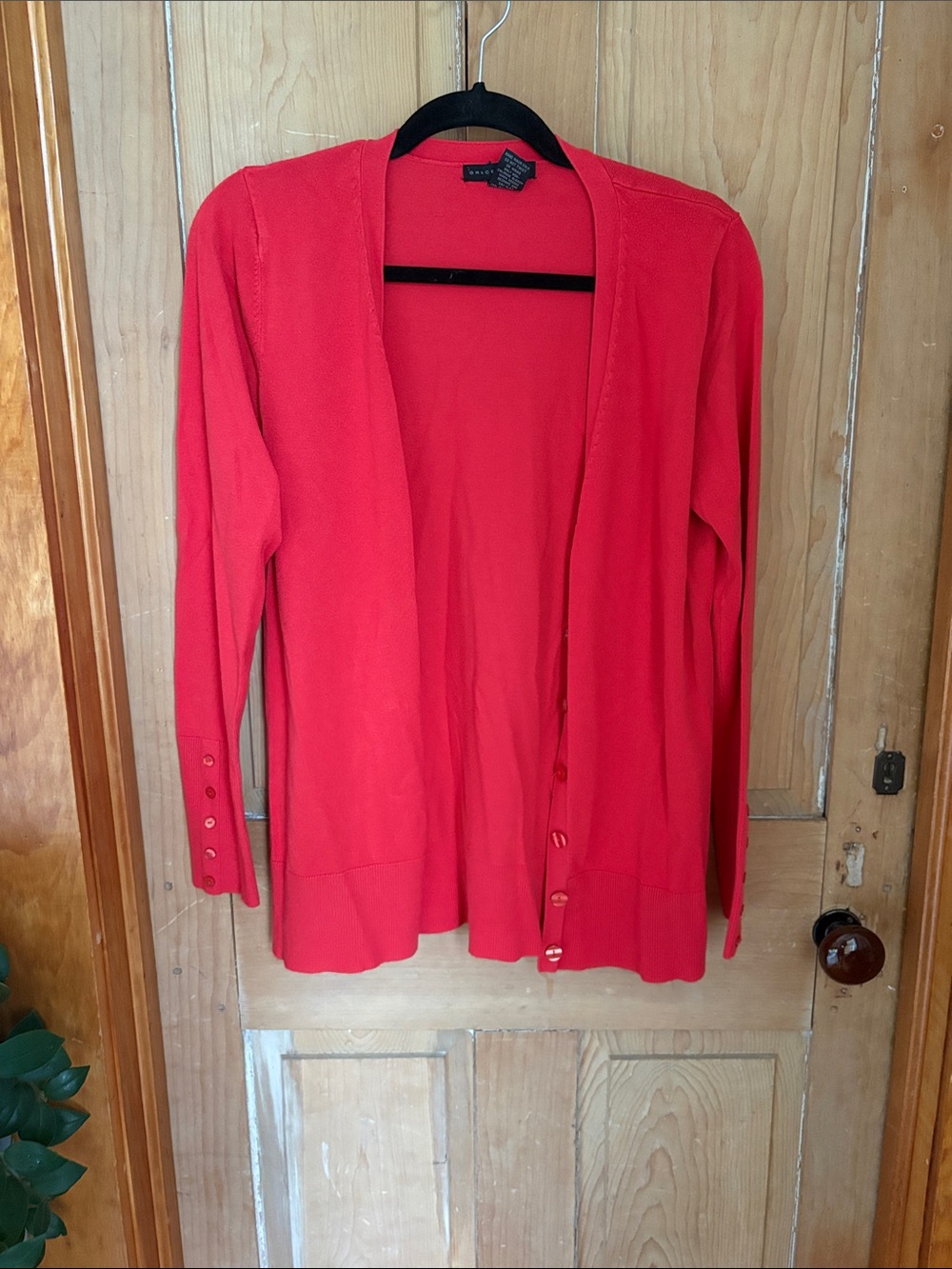 Bright Red Open-Front Lightweight Cardigan